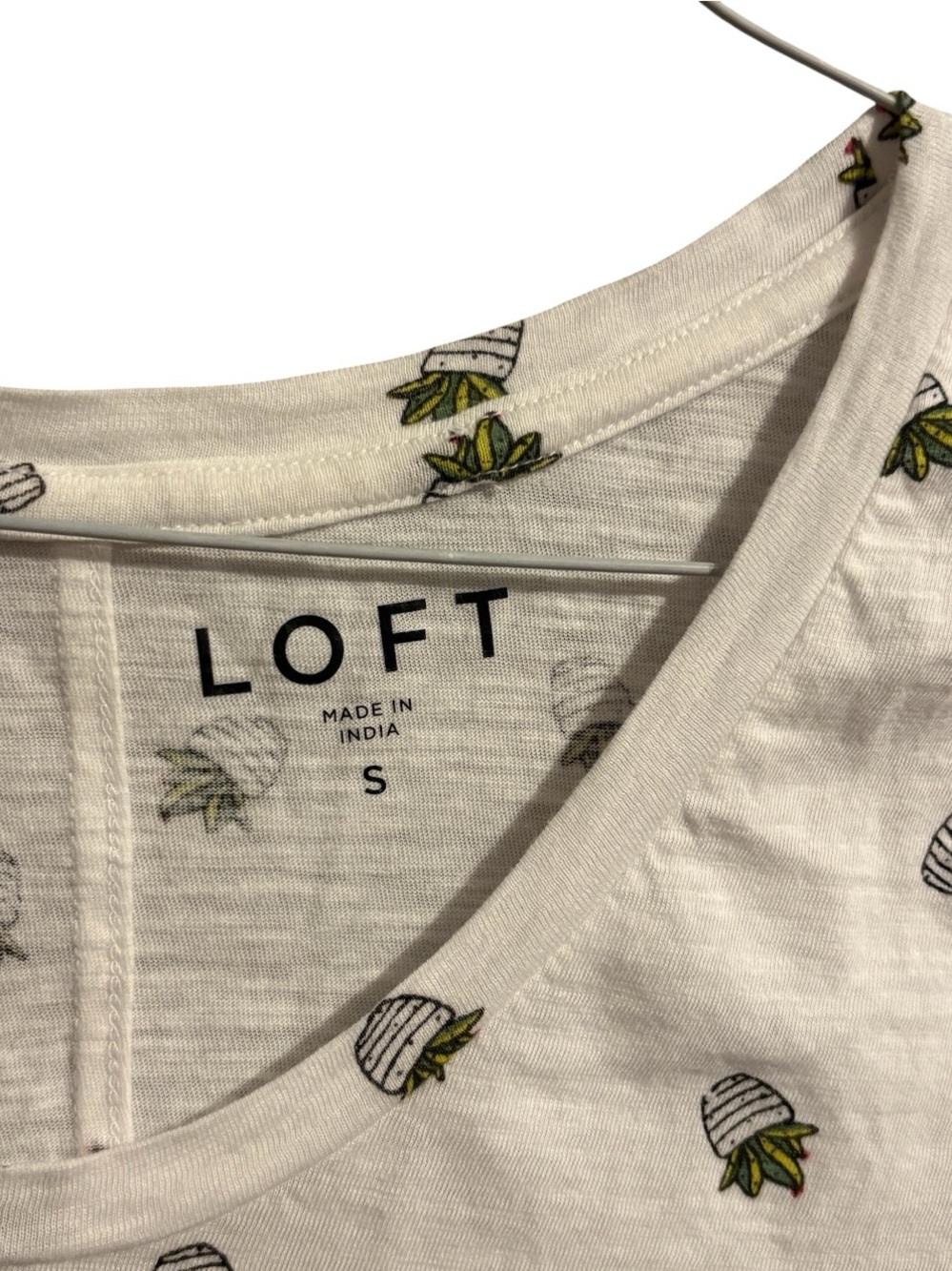 LOFT White Cotton Tee with Succulents - Picture 4 of 6